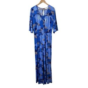 Nikki Nikki Poulos Large Blue Shimmer Jersey Knit Long Jumpsuit with Stretch